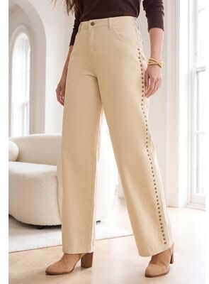 Plus Size Women's Classic Denim Wide Leg Jean by Jessica London in Oatmeal Studs (Size 24 W)