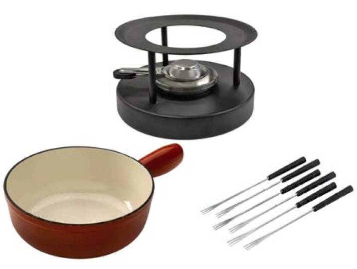 Käsefondue Set Caquelon Induktion Guss Ø 20 cm rot, 6 Gabeln, Rechaud black