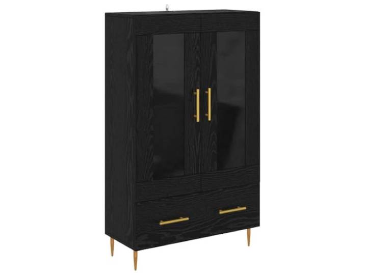 Highboard Schwarz Eichen-Optik Holzwerkstoff mit Türen und Regalen Glastüren, Metallgriffe, mehrere Regalbretter, kippsicher, Wohnzimmer, Esszimmer, Home Office