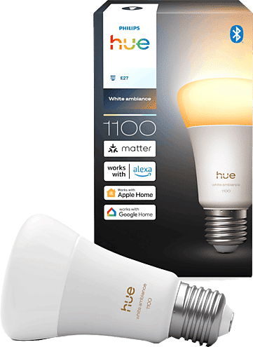 Bombilla inteligente - Philips White Ambiance 1100, E27, 8W, Bluetooth, Compatible con matter, Alexa, Apple Home y Google Home, Blanco