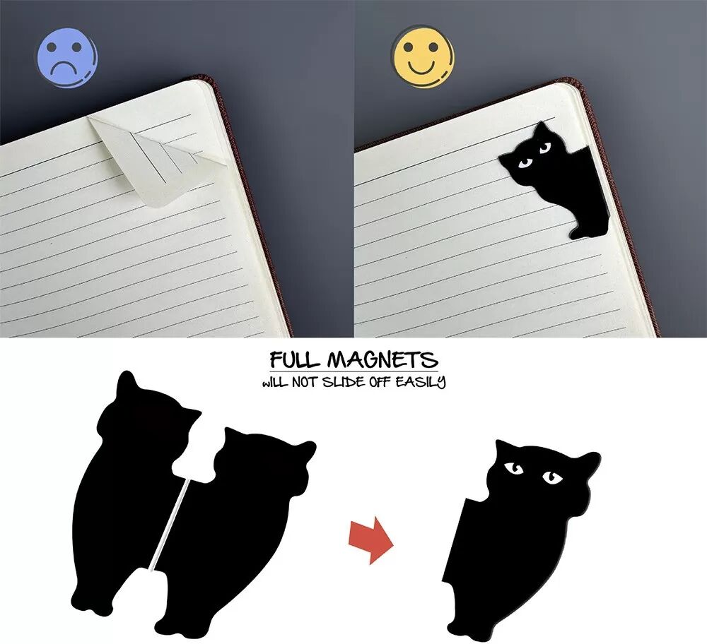INF Magnetische Kühlschrankmagnete – Schwarze Katze Lesezeichen für Katzenliebhaber