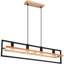 Hängeleuchte Esstischleuchte Pendellampe Wohnzimmer Hängelampe Holz, dunkelbraun Metall schwarz, 4x E27, LxBxH 98x20x150 cm