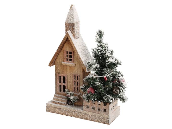 LED Weihnachtsdeko Holz Haus mit Schnee 27 x 44 cm