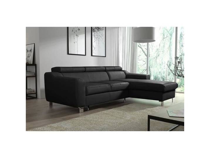 Canapé d'angle convertible en cuir italien de luxe 5 places ASTORIA noir angle droit