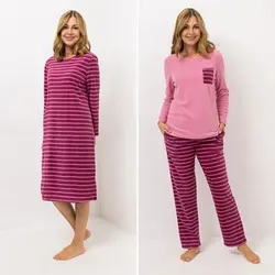 POLARSTERN HOMEWEAR 3tlg. Pyjama-Set Mikrofaser Fleece Shirt mit Brusttasche Hose und Nachthemd