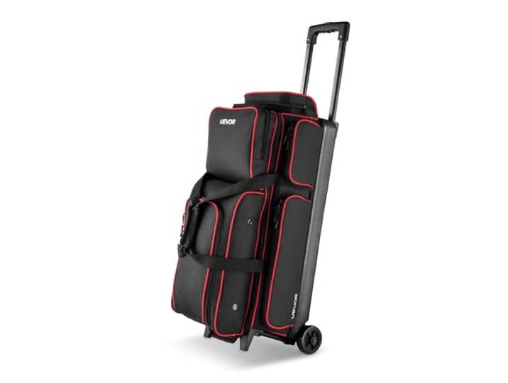 VEVOR Sac de Bowling à roulettes\, Valise de Transport pour Bowling Capacité 3 Boules\, avec Compartiment pour Chaussures\, Poche pour Accessoires Surdimensionnée et Poignée Rétractable Extensible