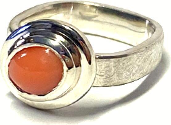 Silberring 925 Koralle Cabochon oval massiv eismatt #47