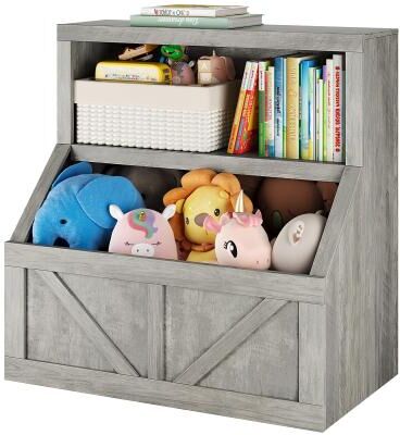Garvee Kids Bookshelf and Toy Storage, 2 Tier Toy Organizer with Storage Cabinet, Toddler 2 Shelf Bookcase for Playroom