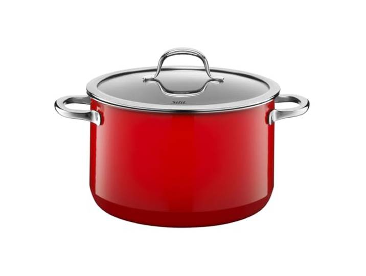 Silit Passion Red Kochtopf groß 24cm, Glasdeckel, Fleischtopf Induktion 6,4l, Silargan Funktionskeramik, rot