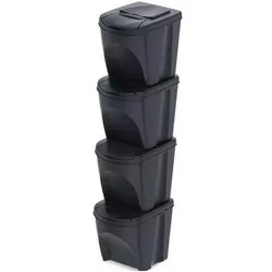 Prosperplast Keden Abfalleimer Sortibox 25l Set 4 - Anthrazit Eco Holz, Abfalleimer, Grau