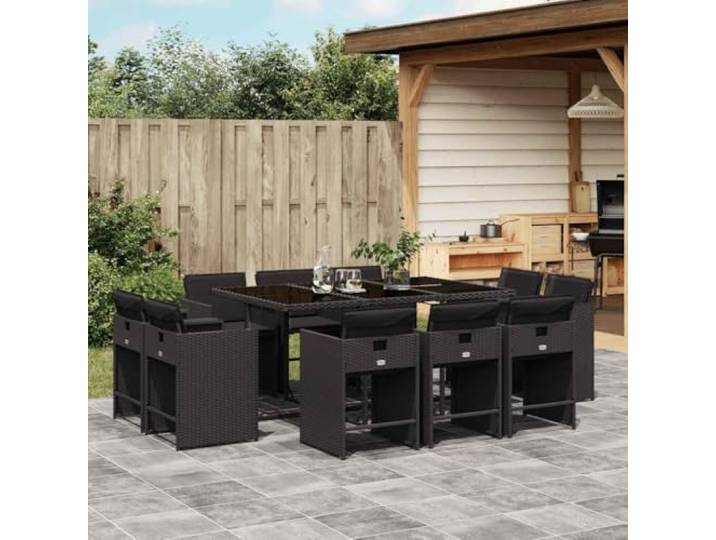 PUGYNBK Esszimmer-Set für den Garten, 11-teilig, synthetisches Rattan, Schwarz
