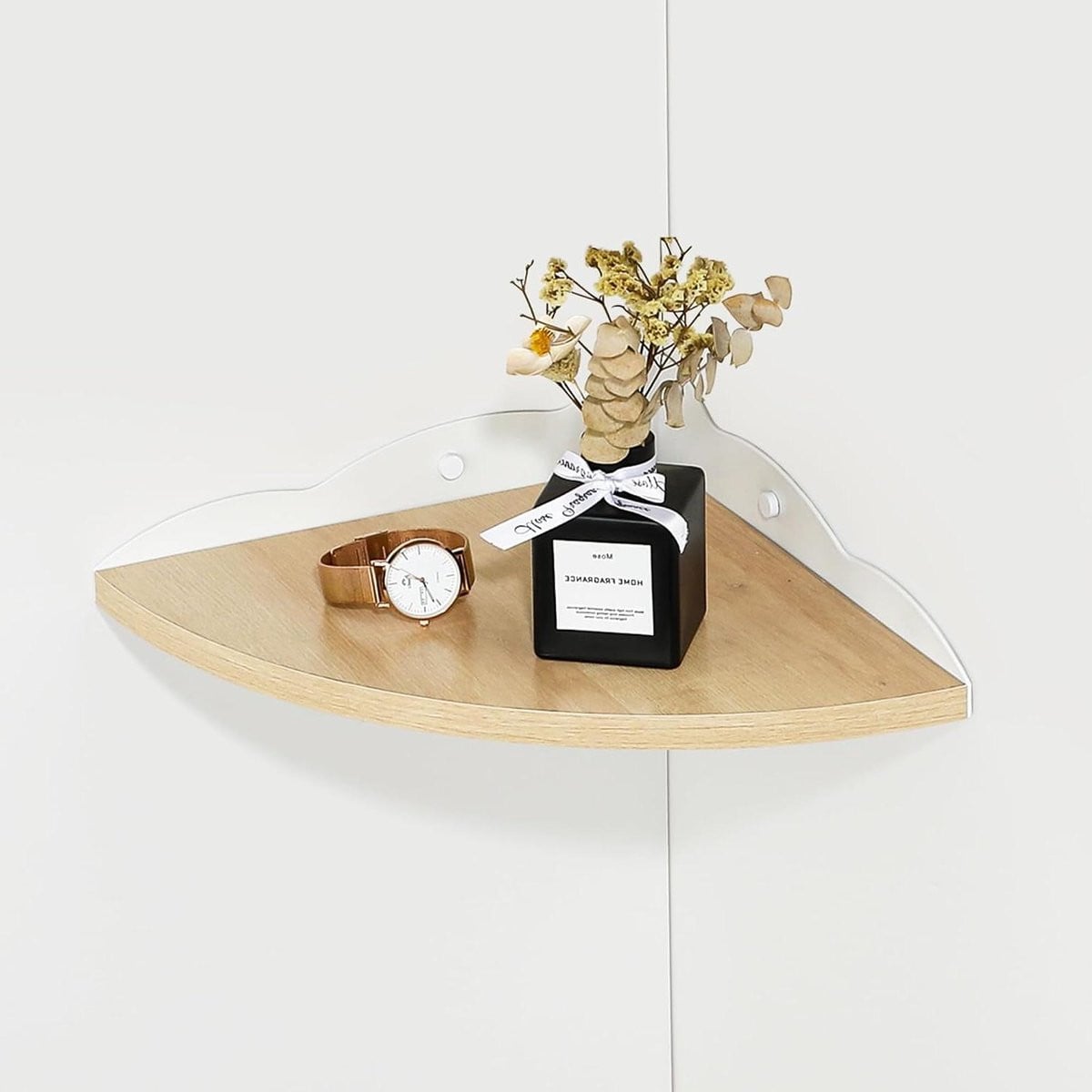 Wit Zwevende Houten Hoekplank Wandrek met Kabelgat