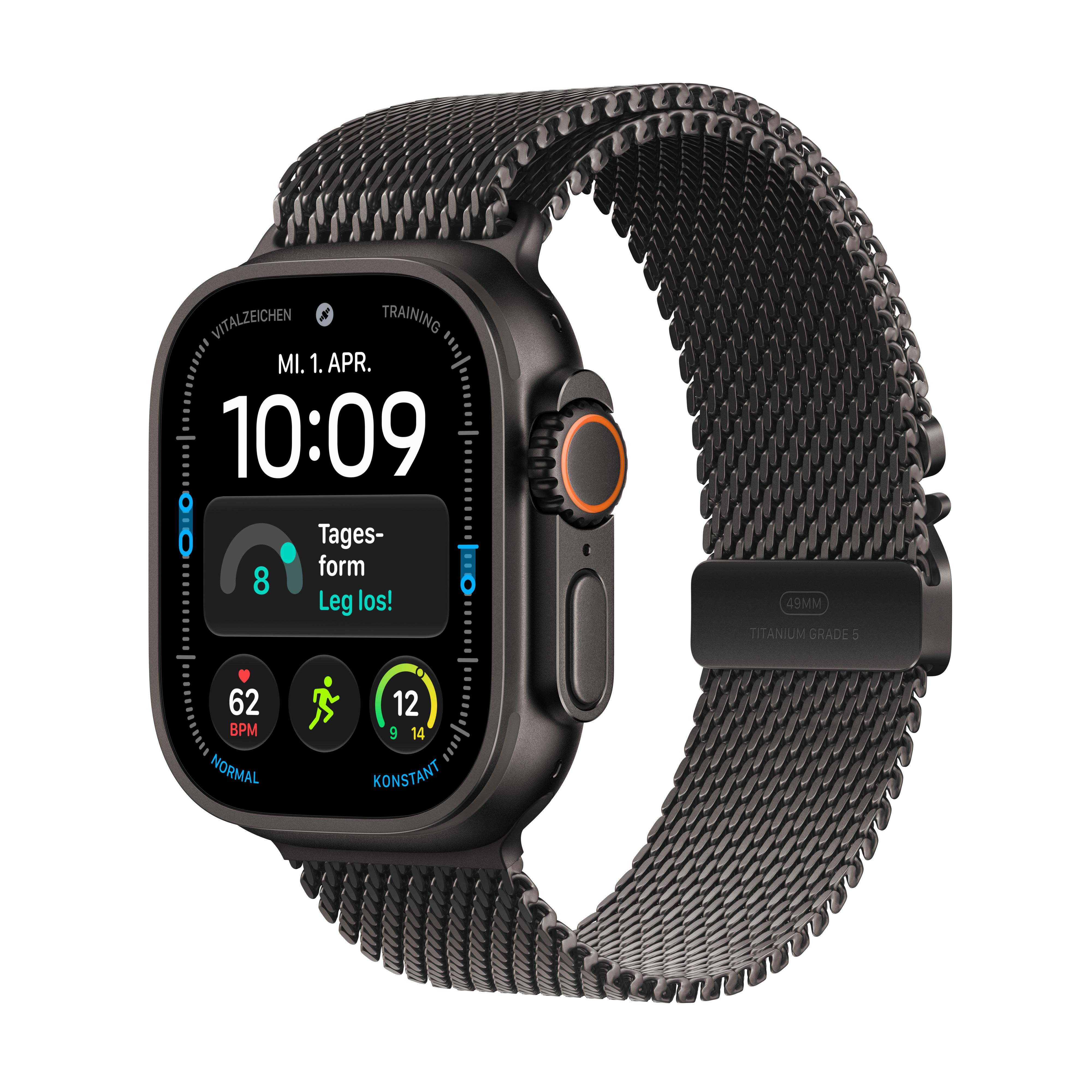 Apple Watch Ultra 4 GPS + Cellular 49mm Black Titanium Gehäuse mit Black Titanium Milanese Loop - S