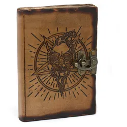 Leather Pentagon & Skull with Burns Detail Notebook (18x13 cm)