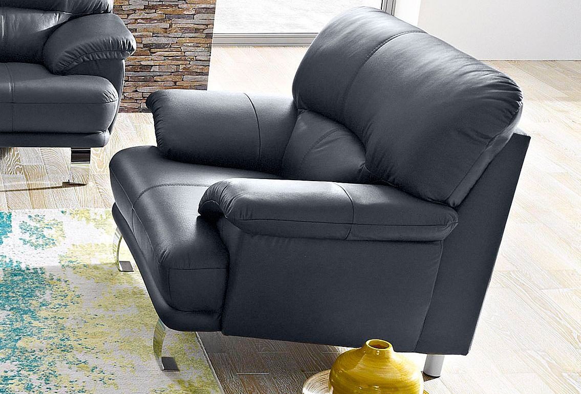 Sessel TRENDMANUFAKTUR "Cecilia, Loungesessel im italienischen Design, hoher Sitzkomfort", grau, B:112cm H:87cm T:89cm, Microfaser PRIMABELLE (100% Polyester);NaturLEDER (echtes Rindsleder) in Sitz und Rücken. Korpus in passendem Kunstleder SOFTLUX bezoge