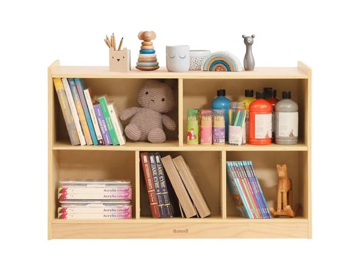 Bateso Spielzeug-Aufbewahrungs-Organizer fürs Kinderzimmer, hölzernes Kinderbücherregal fürs Klassenzimmer, 5-teiliges Montessori-Bücherregal und Spielzeugregal fürs Spielzimmer, Kindergarten