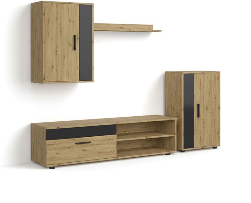 duehome Salón modular con mueble TV 140 cm Lunet - Alpino - Negro