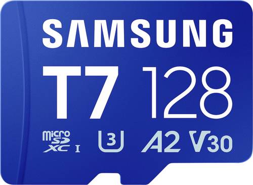 Samsung T7 microSDXC-Karte Retail 128GB UHS-I U3, A2 Application Performance Class, Class 10, v30 Video Speed Class