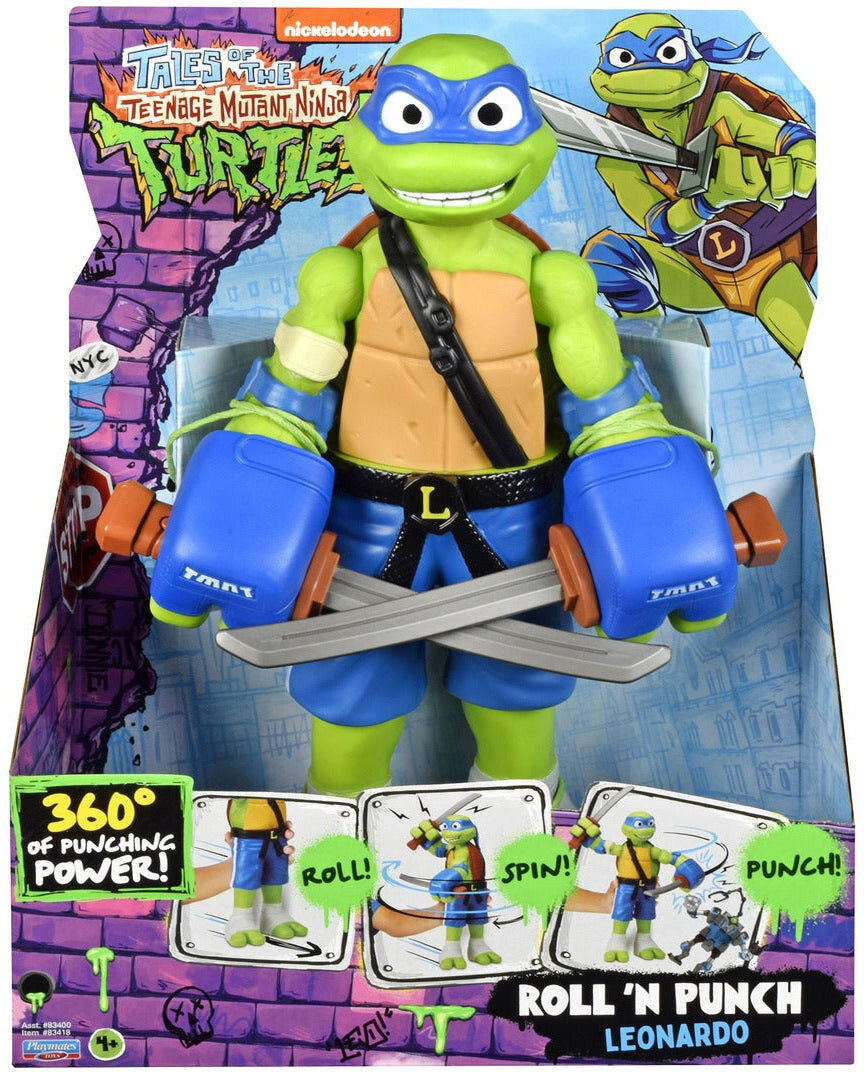 Teenage Mutant Ninja Turtles Tales Giant Roll ’N Punch Leonardo Figure by Playmates Toys, 12 in, Blue