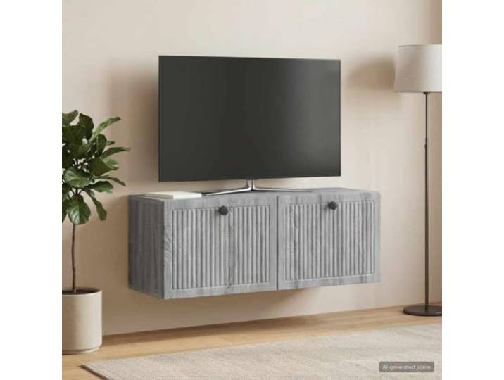 GKMBCVDFR Wandmontierter TV-Schrank Graues Sonoma 78.5 x 31 x 30 cm Graues Sonoma, Spanplattenkonstruktion, 90-Grad-Scharniertüren, Metallknöpfe, Wandmontage, modernes Design, vielseitig