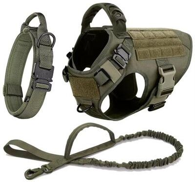 Inspired Finds Tactical Dog Harness With MOLLE Pouch And Leash For Large Dogs green Set m
