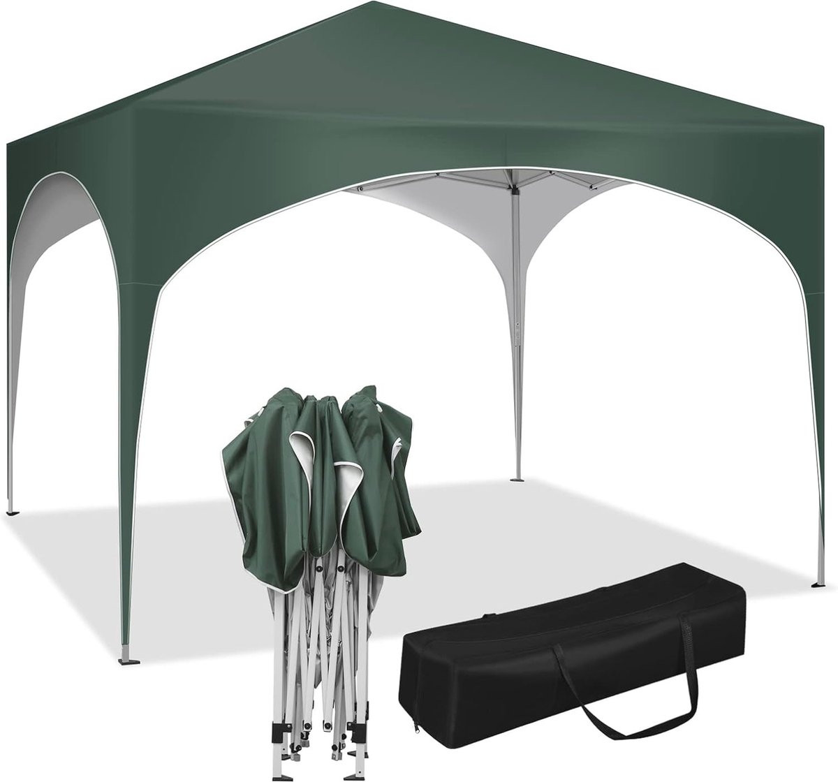 Waterdichte Partytent 3x3m in Groen en Zilver met Metalen Frame