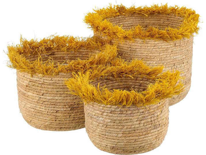 Dekokorb CREATIV HOME Korb , gelb, B:24cm H:20cm T:24cm, Maisgeflecht, Aufbewahrungsboxen, Dekokorb, mit Farbakzent