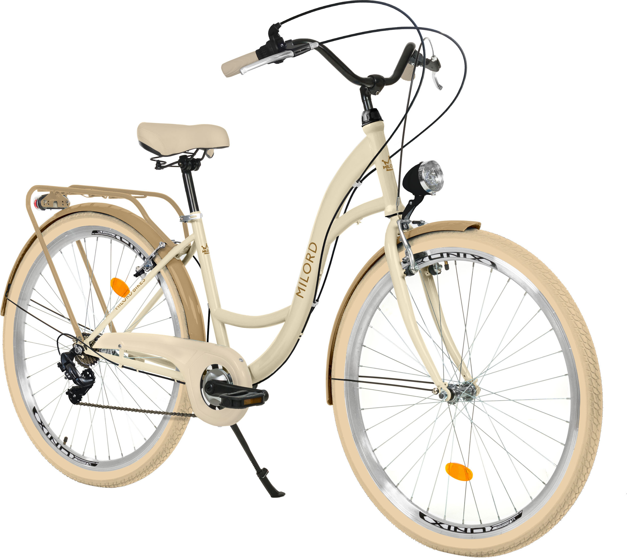 Milord Komfort Fahrrad Retro Vintage Damenfahrrad, 26 Zoll, Creme-Braun, 7 Gang Shimano