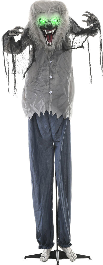 The Seasonal Aisle HOMCOM Halloween Skeleton Werewolf Animatronic Prop with Light Up Eyes Gray 210cm H X 80cm W X 30cm D