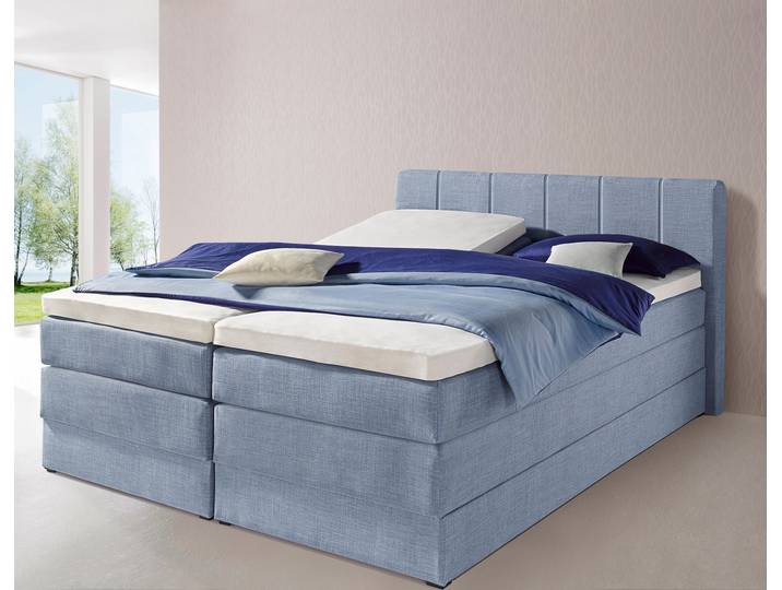 Boxspringbett, Feinstrukturstoff, Hellblau, 180×200 cm, Mit Bettkasten, Landhaus, Hapo