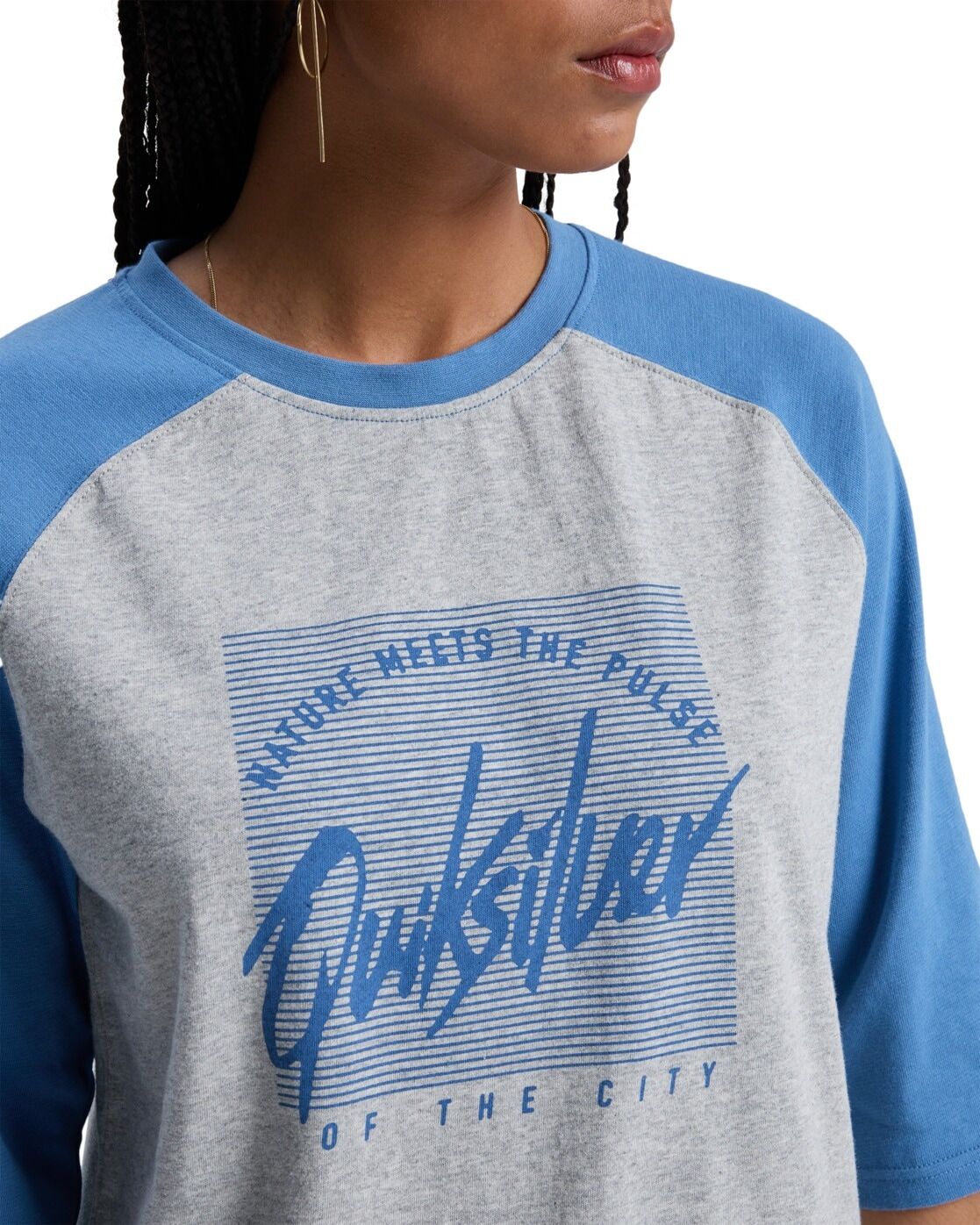 Shirttop QUIKSILVER "Bridge End", Damen, Gr. L, blau (light grau heather), Obermaterial: 80% Baumwolle, 20% Polyester., Tops Shirttop light grau heather L