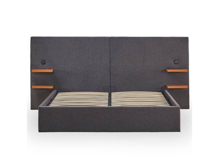 MOSAIKASA Lit-coffre complet avec tablettes et ports USB intégrés Lukas 140x190cm Tissu Gris