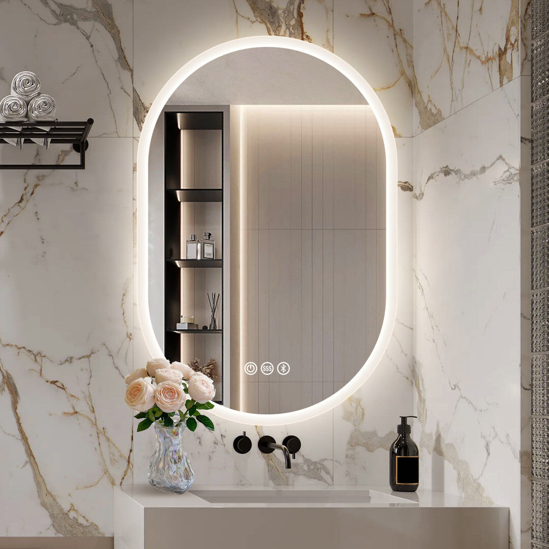 S·BAGNO Oval Lighted Frameless Wall Mounted Accent Mirror Frameless 90cm H x 60cm W