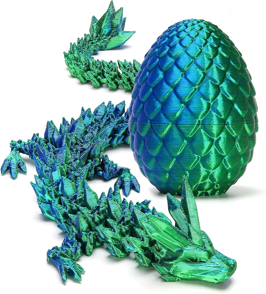 Mrilary Mysterieus 3D-geprint Drakenei met Kristallen Draak, Flexibel Speelgoed en Woondecoratie, Groen