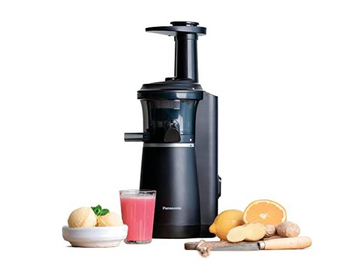 Panasonic Slow Juicer MJ-L501KXE elektrischer Obst- und Gemüse-Entsafter Slow Juicer 150 W, Edelstahl und Kunststoff, schlankes und kompaktes Design, Aufsatz für gefrorene Zutaten, Schwarz