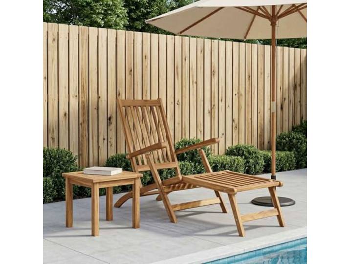 PHGTYUK Faltbarer Deckstuhl Natur Massivholz Teak 5-fach verstellbare Rückenlehne, klappbarer Beistelltisch, integrierte Fußstütze, für Terrasse und Pool
