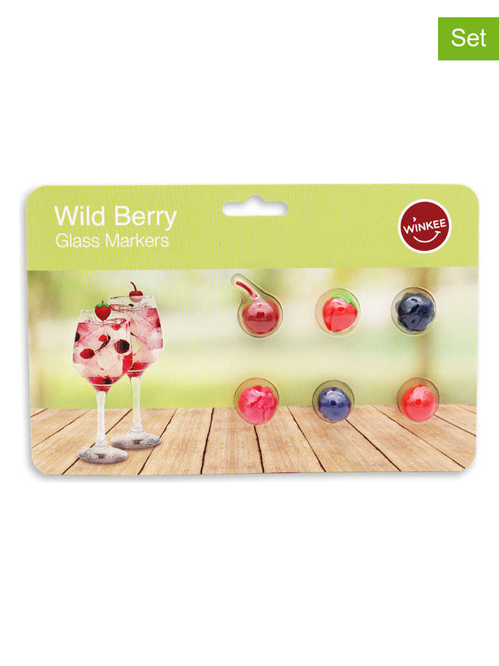 Winkee 6er-Set: Glasmarker ''Wild Berry'' in Bunt - (L)2,5 cm - onesize