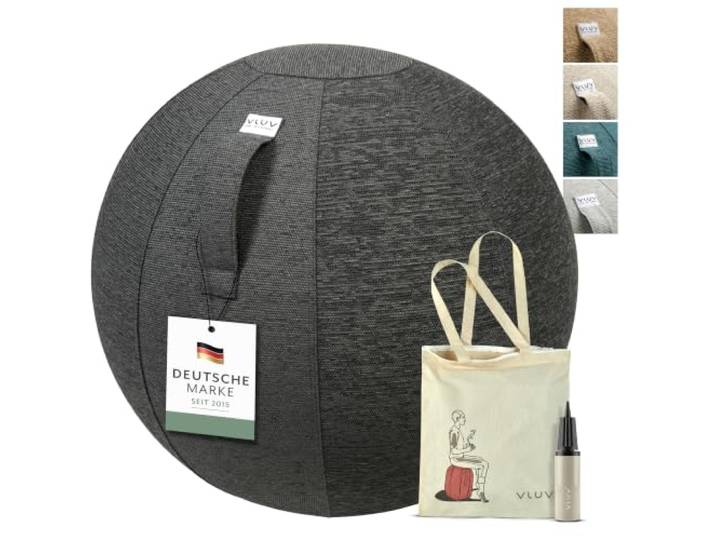 VLUV BOL STOV Sitzball Büro ergonomisch - Gymnastikball mit waschbarem Stoffbezug, atmungsaktiv, mit Tragegriff und Wegrollschutz - für Home Office und Schwangerschaft