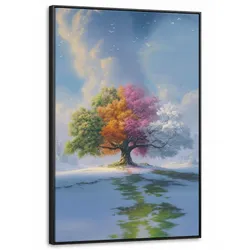 LEINWAND Bilder mit Rahmen - Baum - Jahreszeiten - Winter - Landschaft - 100x150