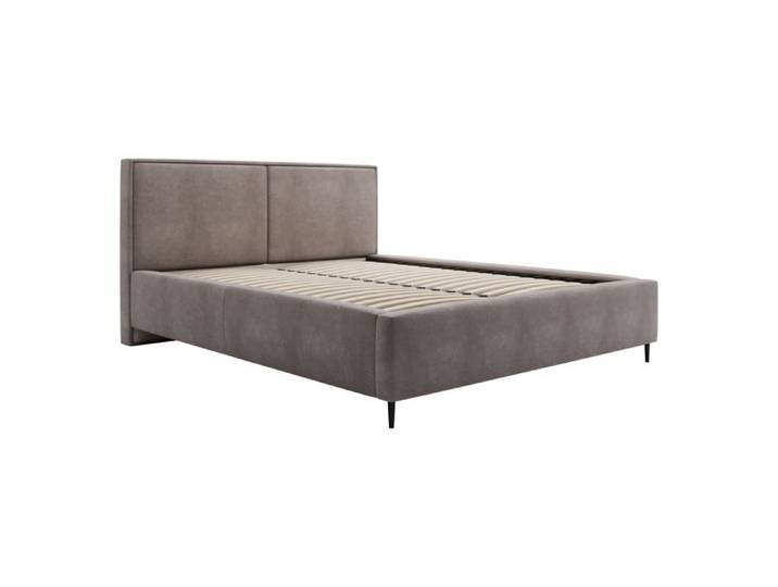 Lit coffre 160x200 cm sommier relevable 36 lattes tête de lit tapissée tissu marron Zen Excellent Home
