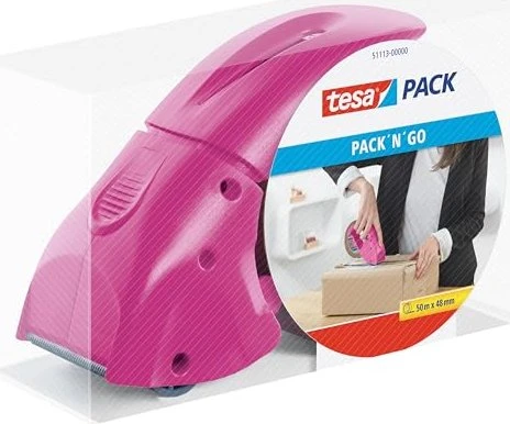 tesa pack Handabroller "pack 'n' go", pink, bestückt