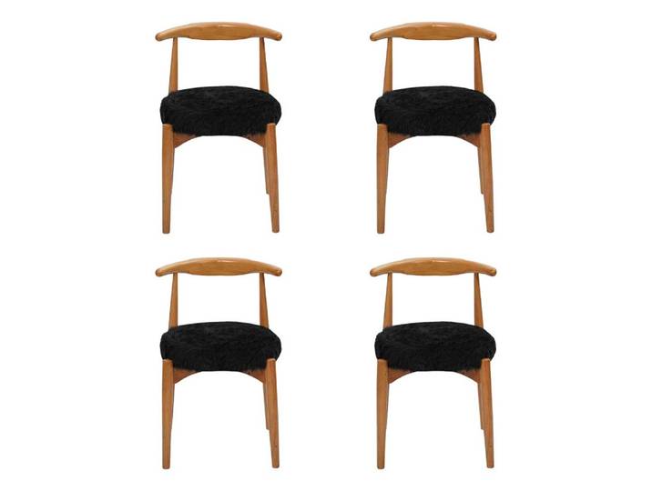 JVmoebel Holzstuhl Braune Holzstühle mit schwarzer Sitzfläche für Esszimmer (4 St), Made in Europa
