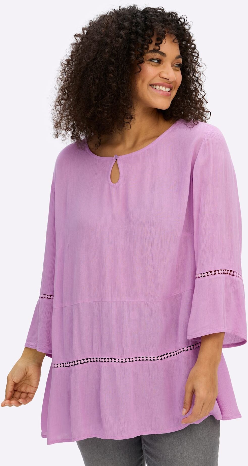 Schlupfbluse SHEEGO, Damen, Gr. 52, orchidee, 100% Viskose, unifarben, Rundhals, Blusen Schlupfbluse orchidee 52