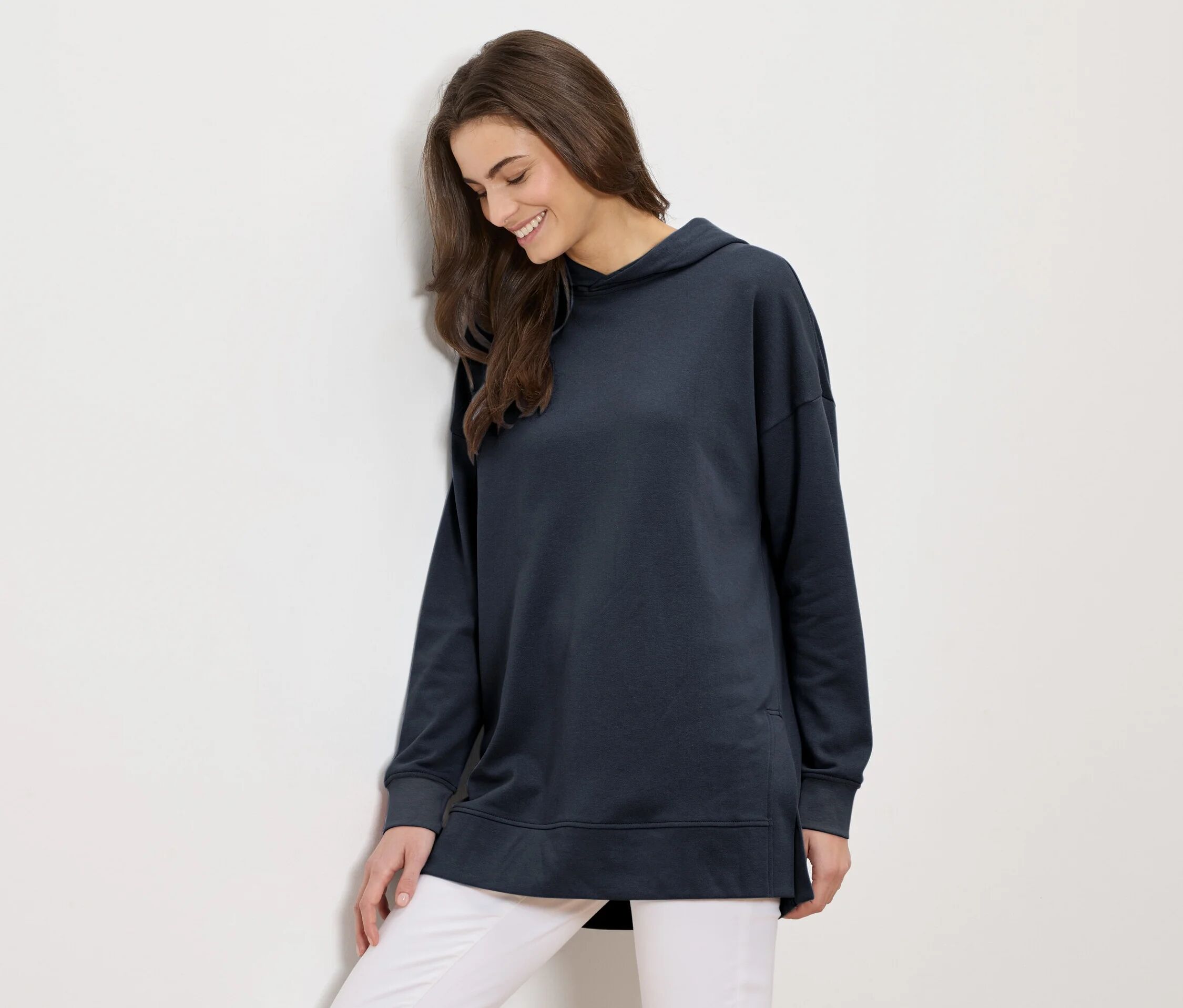 Tchibo - Langes Kapuzen-Sweatshirt - Damen - Gr. S - dunkelblau