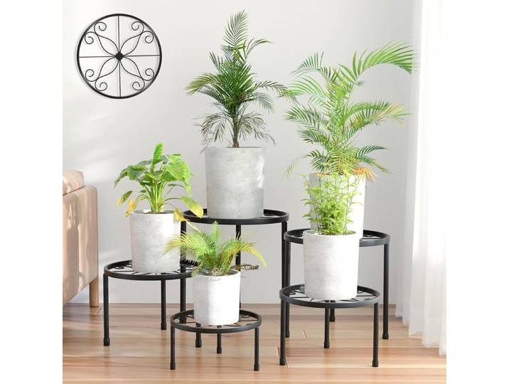 Lot De 5 Supports De Plantes En Métal Robustes Pour Plusieurs Plantes Étagère De Pot De Fleurs En Fer Antirouille Pour La Ma[CA199]