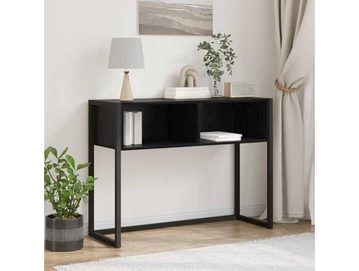 Beistelltisch Schwarz Eichen-Optik 100 x 36 x 75 cm Industrial End Table Industrial-Design, robuste Stahlbeine, pflegeleichte Oberfläche, vielseitig einsetzbar, für urbane Räume