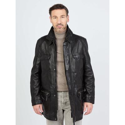 Ledermantel JCC "41607", Herren, Gr. 56, schwarz, Obermaterial: 100% Lammleder. Futter: 100% Polyester. Wattierung: 100% Polyester. Pelzimitat: 100% Polyester, Mäntel