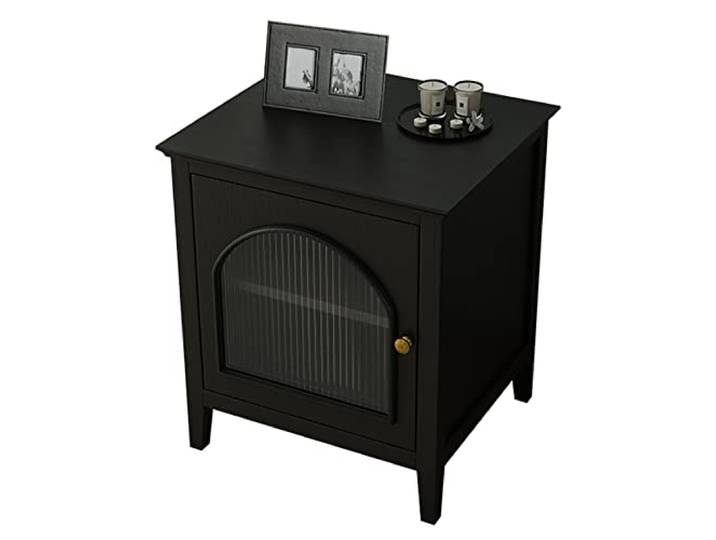 YCCHAH Bett mit Stauraum Nachttisch for den Innenbereich mit 2 Schließfächern, Glastür, for Schlafzimmer, Wohnzimmer Desktop(A,Door Open Right)