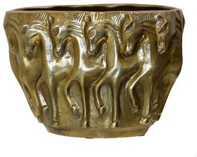 StyleCraft Equestrian Relief Decorative Bowl - Antique Brass