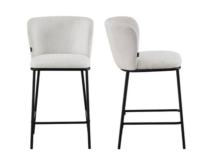 Lot de 2 tabourets de bar en velours côtelé beige piètement noir - Toma